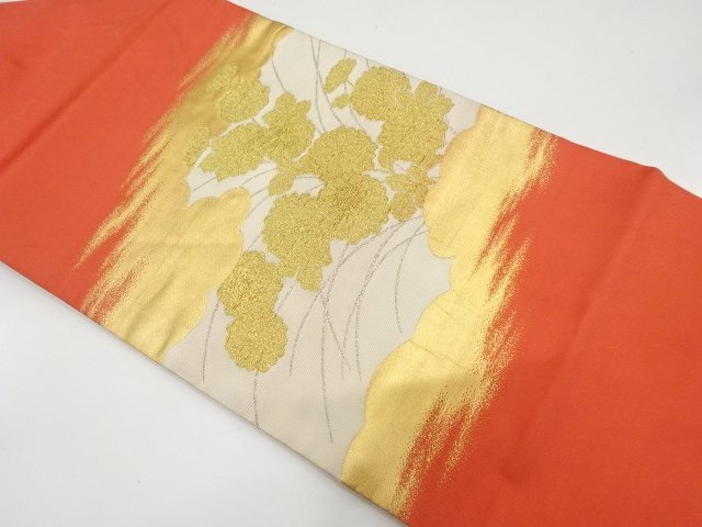雲に菊模様織り出し　名古屋帯
